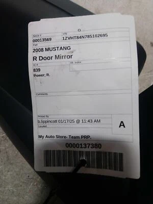 Conjunto de espejo retrovisor derecho Ford Mustang 2008 - usado, potencia, 97 k millas Foto 1 de 4
