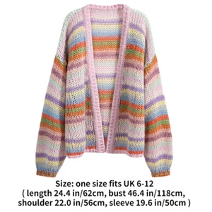 Damen-Cardigan Regenbogen gestreift Pullover Strick mehrfarbig locker weich - Bild 1 von 8