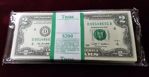 2009 $2 Federal Reserve Note Pack of 100 | District D, Ohio, Cleveland - Picture 1 of 2