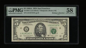 DBR 1988-A $5 FRN San Francisco Fr. 1981-L PMG 58 Serial L91187187E - Picture 1 of 2