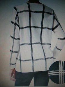 Neu mit Etikett Charter Club luxuriöser Kaschmirpullover Damen elfenbeinfarben/schwarz Fensterscheibe Medium - Bild 1 von 12