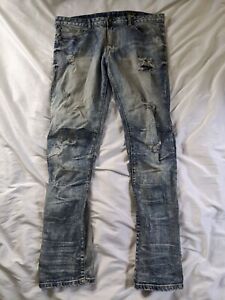 Smoke Rise Jeans Blue Acid Wash Distressed  Cotton Poly Blend Mens Size 36X32