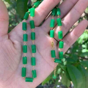 Natural Jadeite Jade Cylinder Beads Necklace 18inch Emotional Christmas Gift - Picture 1 of 9