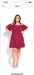 City schickes Kleid schulterfrei Rhabarber Größe 18 nagelneu mit Etikett - Bild 1 von 7