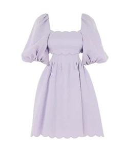 Zimmermann Halliday Scallop Mini Dress | Lilac/Purple, Linen, Puff Sleeve - Picture 1 of 9