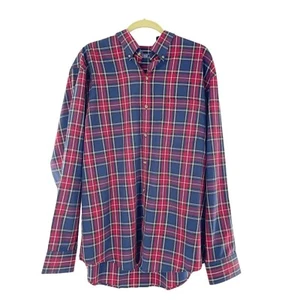Izod Mens Plaid Button-Down Long Sleeve Shirt L/G Red Navy Cotton Blend Western - Picture 1 of 12