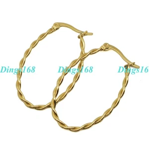18K Gold Filled Tarnish-Free Light Weight Medium Twisted Oval Hoop Earrings K120 - Picture 1 of 2