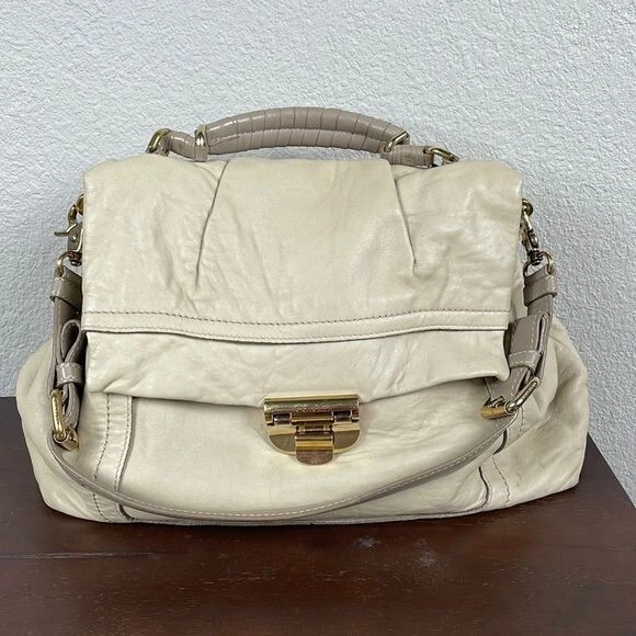 Bolso Cartera de Cuero Nina Ricci Liane Asa Superior Correa para el Hombro Crema Marfil Foto 1 de 4