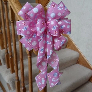 10" BREITE ROSA SÜSSIGKEITEN WEIHNACHTSSCHLEIFE DEKORATION FÜR KRÄNZE LATERNE GESCHENKE BAUMSPITZE - Bild 1 von 2