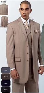 Herren Wolle Feeling Anzug Jacke mit ausgefallener Weste mit vier Knöpfen von Milano Moda 5263V - Bild 1 von 7