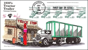 Scott 2457 10 Cents Tractor Trailer Pugh Hand Painted FDC Plate # Coil 21/40 - Picture 1 of 2