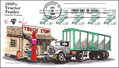 Scott 2457 10 Cents Tractor Trailer Pugh Hand Painted FDC Plate # Coil 21/40 - Image 1 of 2