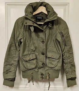 coffee shop military green women bomber jacket with hood size XS - Picture 1 of 19