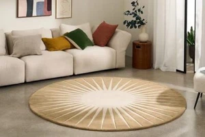 HAND TUFTED AREA RUG ROUND SHPED 5X5 BEIGE COLOUR NEWZEALAND WOOL RUGS - Picture 1 of 4