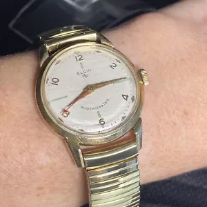 Vtg Elgin Shockmaster Wristwatch 17 Jewels 10k GF Speidel Band Works - Picture 1 of 23