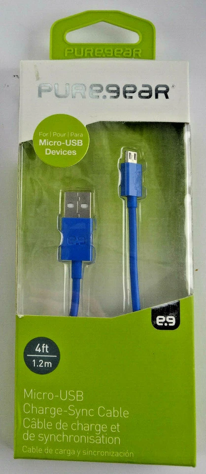 Cable USB a Micro-USB Pure Gear de 4 pies azul nuevo carga rápida envío gratuito Foto 1 de 4