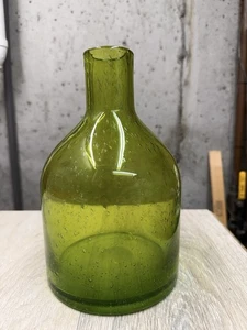 LG. "ANTIGUA BOTELLA DE VIDRIO UTILITARIO VERDE OLIVA CLARO SOPLADO VIDRIO BURBUJA 10""" - Imagen 1 de 13