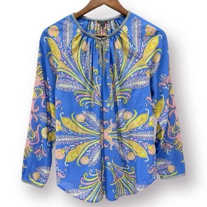 J. Crew Tunic Top Womens XS Cotton Silk Paisley Printed Top Blue Boho Art Luxury - Picture 1 of 9