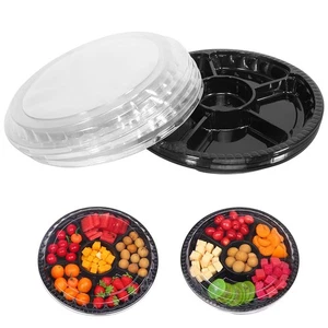 mwellewm 10 Pcs Round Plastic Appetizer Tray with Lid Divided Serving Tray, D... - Picture 1 of 7
