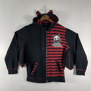 Skelanimals Womens Medium Full Zip Diego Striped Bat Winged Hoodie Red Black - Picture 1 of 12