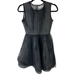 Deux Par Deux Fit & Flare Tank Dress Gray & Black Floral Mesh Lace Overlay sz 12 - Picture 1 of 6