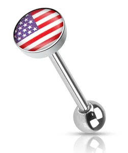 Tongue Ring Logo USA Flag  14 Gauge 5/8" Steel Barbell - Picture 1 of 3