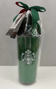 2020 Starbucks Holiday Sparkle Green Tumbler Cup Gift Set w/ SS Cold Brew Coffee - Picture 1 of 4