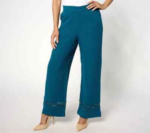 Isaac Mizrahi Bridghmptn Gze Wide Leg Ankle Pants-Deep Sea-Petite Small-A646548 - Picture 1 of 2
