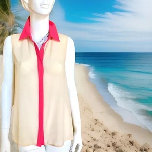 $155 NWT Romeo Juliet Couture Neiman Marcus Sleeveless Tunic Top Sz S Beige Pink - Picture 1 of 11