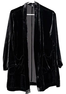 Cárdigan de seda de terciopelo Eileen Fisher TALLA GRANDE XXS kimono bolsillos delanteros abiertos negro Foto 1 de 4