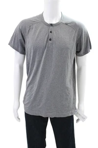 Lululemon Mens Half Button Down Short Sleeves Tee Shirt Grey Size Large - Picture 1 of 3