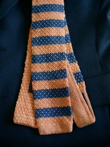 BROOKS BROTHERS Made In Italy Light Orange Blue Stripe Linen Silk Knit Tie - Picture 1 of 4
