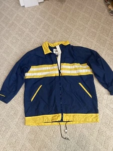VINTAGE MULBERRY STREET WINDBREAKER JACKET LARGE BLUE/YELLOW/WHITE STRIPES - Picture 1 of 3