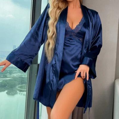 Mujeres Sexy Lencería Seda Encaje Vestido Ropa Interior Babydoll Prendas para dormir Conjunto Vestido de Noche Foto 1 de 4