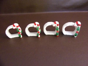 Set Of Four Porcelain Christmas Candy Cane Napkin Rings - Picture 1 of 6