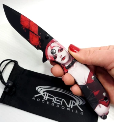 Cuchillo de Bolsillo Harley Quinn Hoja Asistido por Resorte Punta EDC Niña Cómic Secuaz Foto 1 de 4