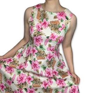 Vintage Inspired Pinup 50s Swing Hawaiian Dress pink hibiscus Woman’s Medium - Bild 1 von 12