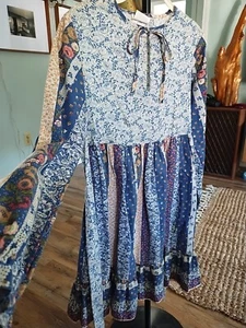 Vtg 70's Kate Greenaway Boho Prairie Maxi Blue Floral Dress Girls Size 10 - Picture 1 of 3
