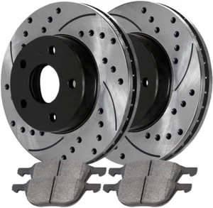 Autoshack Front Drilled and Slotted Brake Kit Rotors Black and Ceramic Pads Pair - Picture 1 of 3