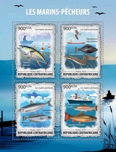 Fishing Fishes MNH Stamps 2019 Central African M/S - Picture 1 of 1