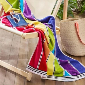 Allure Rainbow Stripe Beach Towel 70 x 140cm - 100% Cotton, Super Soft Absorbent - Picture 1 of 7