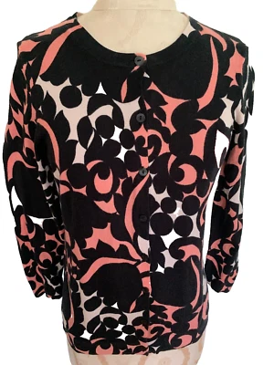 ANN TAYLOR Suéter Negro Blanco Rosa 100% Algodón Manga 3/4 Botón Cárdigan Pequeño Foto 1 de 4