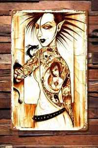 ALICE SINN The Illustrated Girl Vintage Tin Sign signed by artist Aaron Bordner - Picture 1 of 2