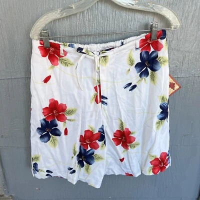 Шорты Caribbean Joe женские L цветочный лист тропические гавайские вискоза шнурок - Изображение 1 из 4