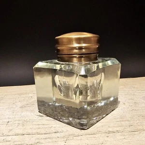Vintage Antique Style Clear Square Glass Inkwell Ink pot Bottle - Picture 1 of 11