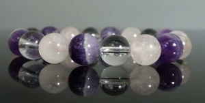 Quartz Bracelet Rose Quartz Amethyst Healing Bracelet 10mm  - Picture 1 of 5