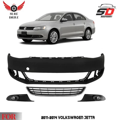 Front Bumper Cover Primed & Fog Lights Kit For 2011-2014 Volkswagen Jetta Foto 1 de 4