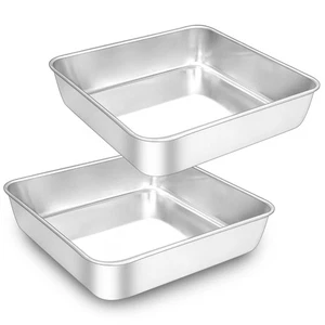 Teglia per Torte Quadrata 8 x 8 Pollici, Teglia da Forno in Acciaio Inox per Brownies Lasagne C... - Foto 1 di 8