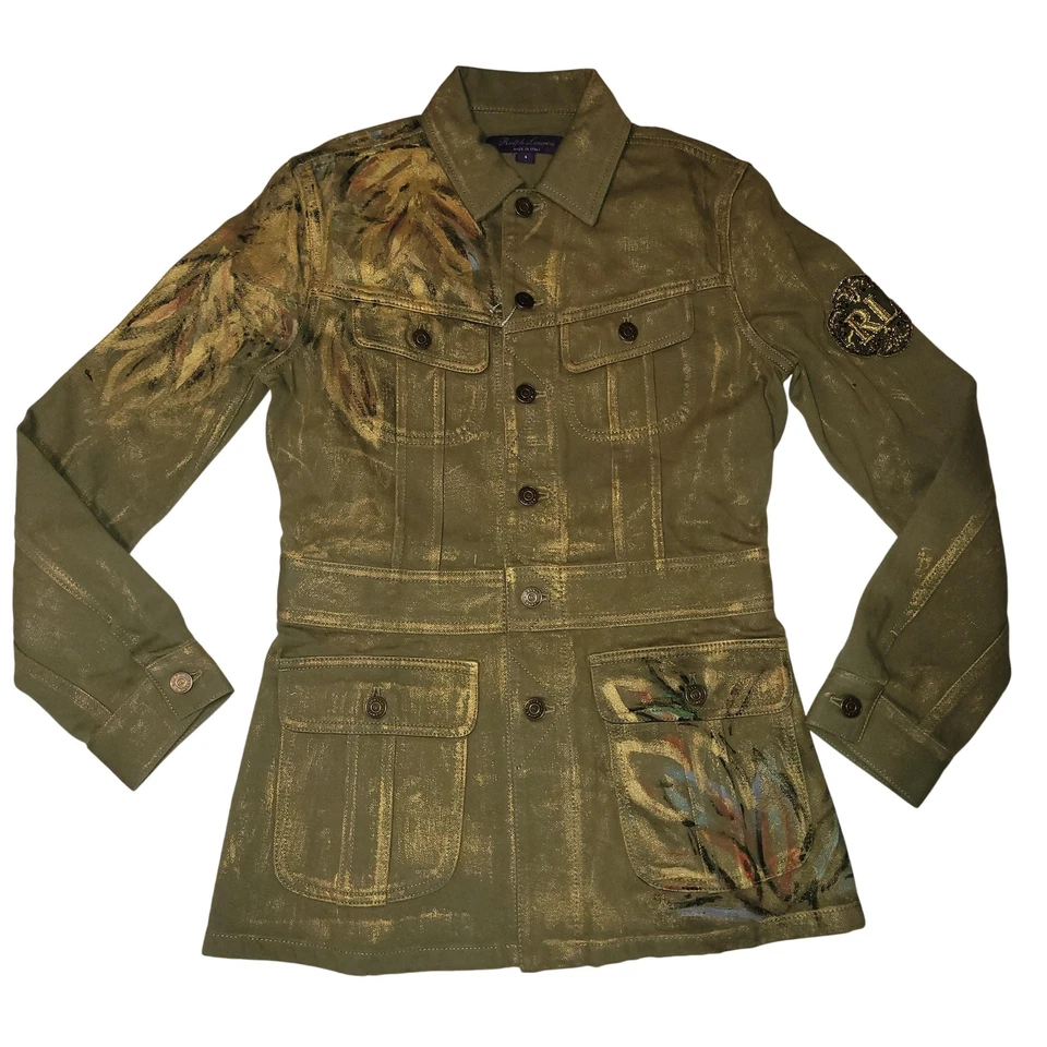 Chaqueta de mezclilla Ralph Lauren etiqueta púrpura para mujer XS 4 Bacall adornada hecha en Italia Foto 1 de 4