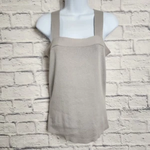 Loft Top Womens Size Medium Gray Ribbed Knit Square Neck Tank Linen Blend - Picture 1 of 12